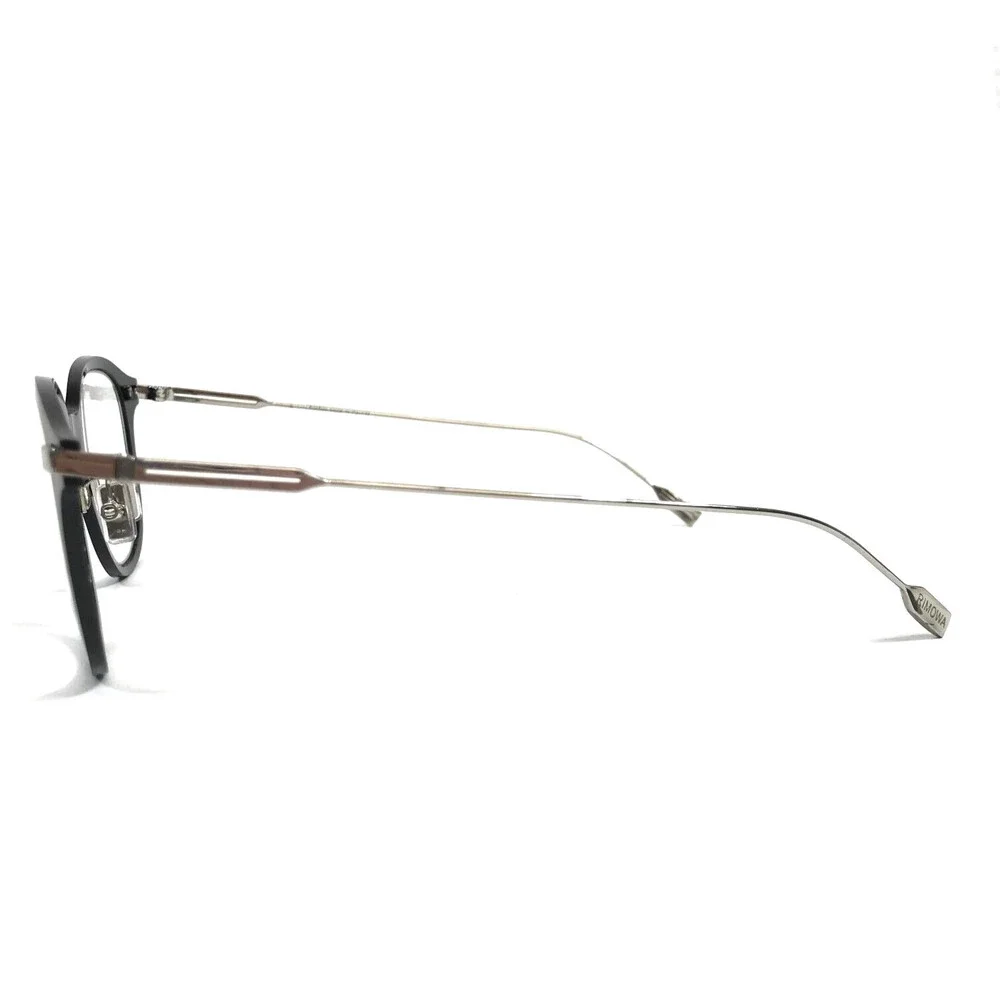 Rimowa Eyeglasses Frames RW50001U 001 Black Silver Round Full Rim 50-23-150